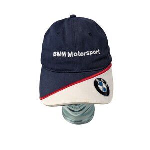 Vintage BMW Motorsport Logo Navy White Cotton Adjustable Baseball Cap Hat